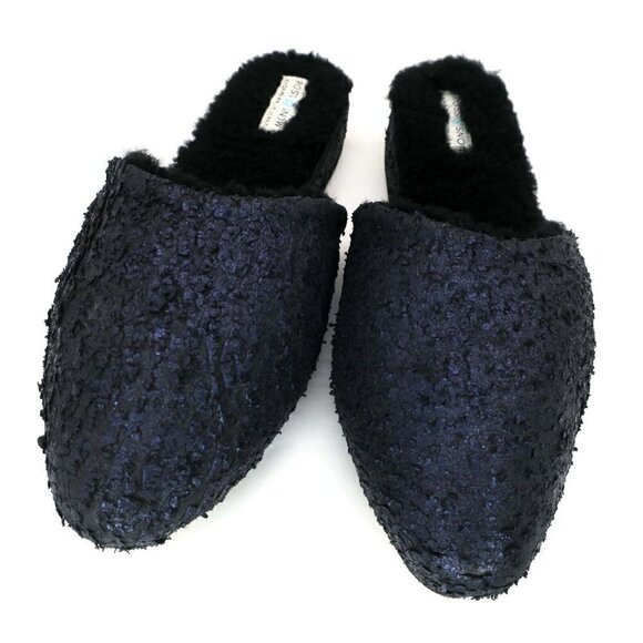 Ross & Snow Julia Exposed Lamb Fur Slide Slippers Distressed Indigo Women's 8M - Picture 2 of 4